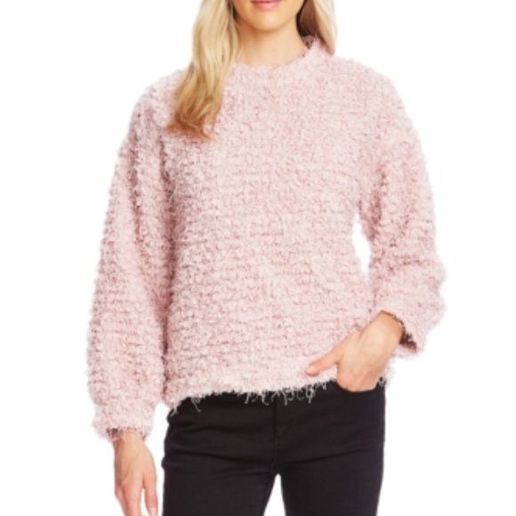 NWT: VINCE CAMUTO | Pink Teddy-Knit Mock-Neck Sweater - Picture 5 of 5